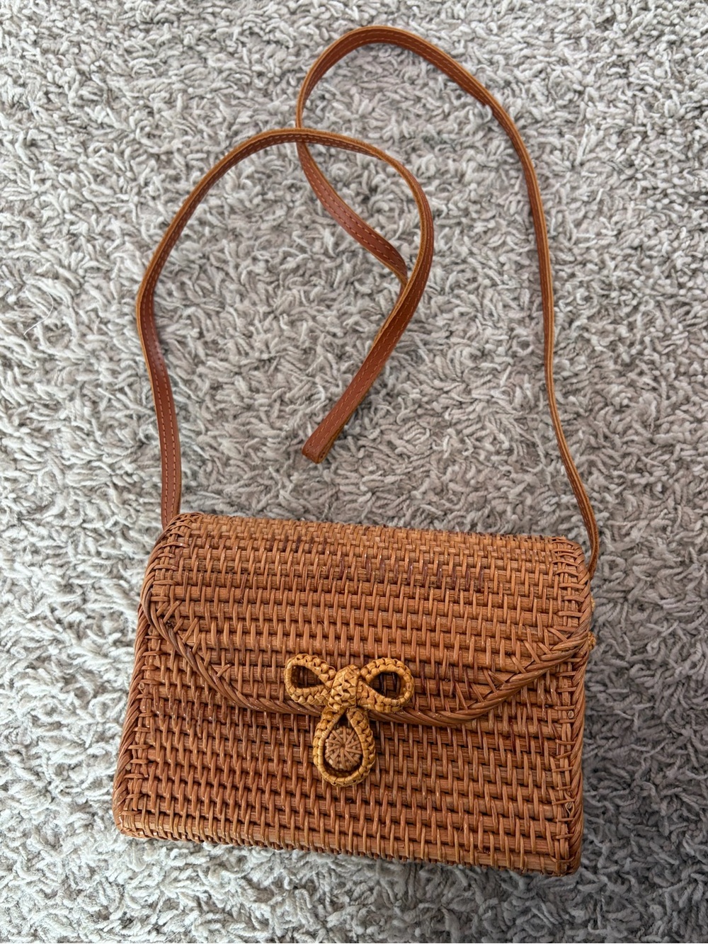 Woven Rattan Crossbody Bag in Tan